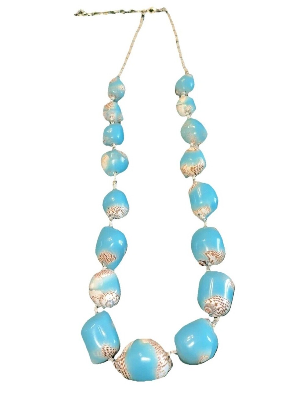 Chicos Blue Bead Shell Necklace Coastal Beach Statement Chunky